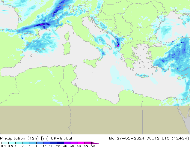 Précipitation (12h) UK-Global lun 27.05.2024 12 UTC