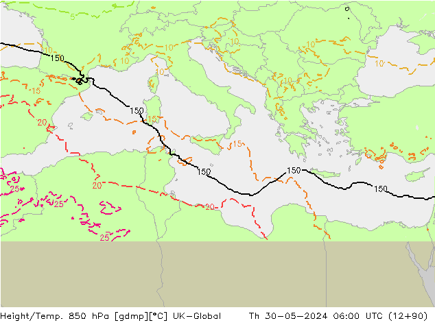 Height/Temp. 850 hPa UK-Global Do 30.05.2024 06 UTC