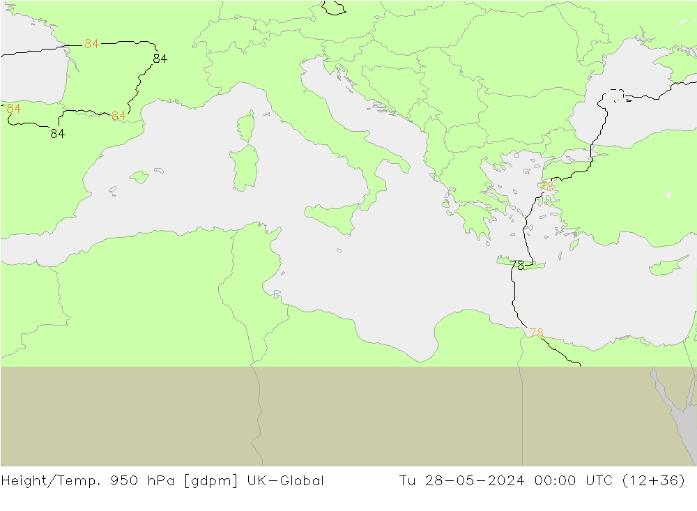 Yükseklik/Sıc. 950 hPa UK-Global Sa 28.05.2024 00 UTC