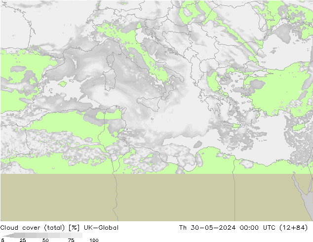 Nuages (total) UK-Global jeu 30.05.2024 00 UTC