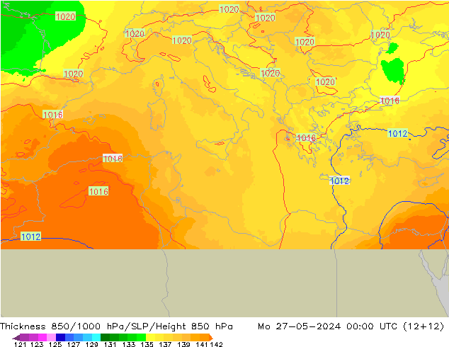 Thck 850-1000 hPa UK-Global lun 27.05.2024 00 UTC