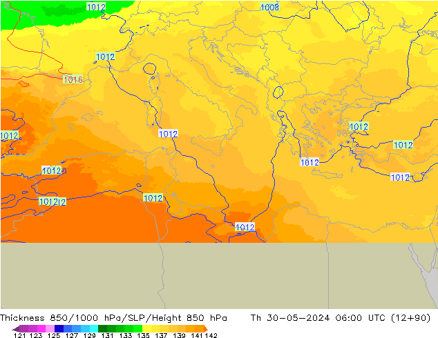 Thck 850-1000 hPa UK-Global gio 30.05.2024 06 UTC