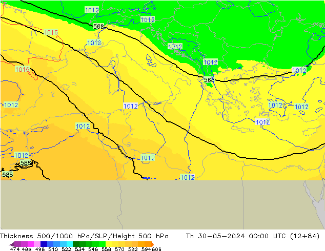 Schichtdicke 500-1000 hPa UK-Global Do 30.05.2024 00 UTC