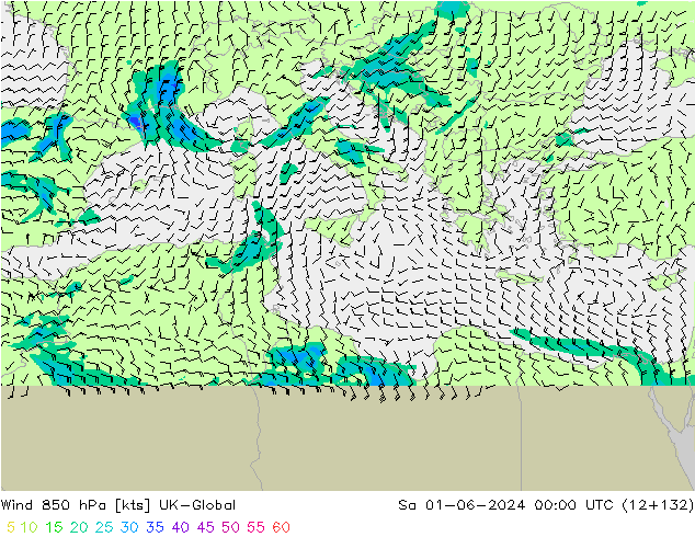 wiatr 850 hPa UK-Global so. 01.06.2024 00 UTC