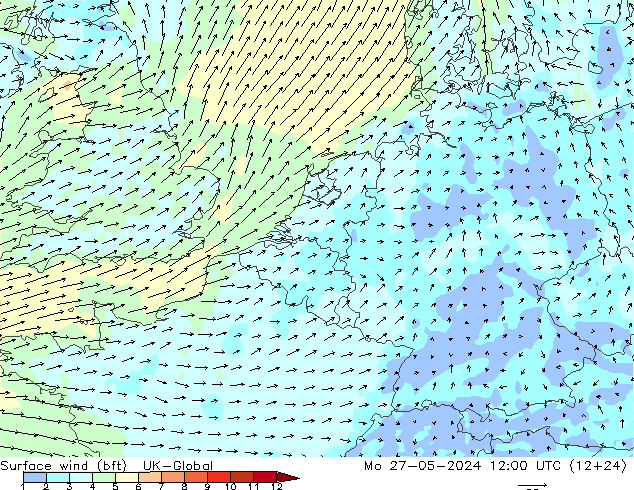 Surface wind (bft) UK-Global Mo 27.05.2024 12 UTC