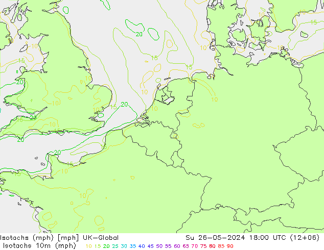 Isotachen (mph) UK-Global So 26.05.2024 18 UTC