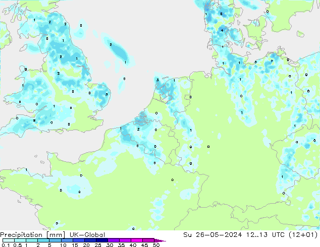 Precipitación UK-Global dom 26.05.2024 13 UTC