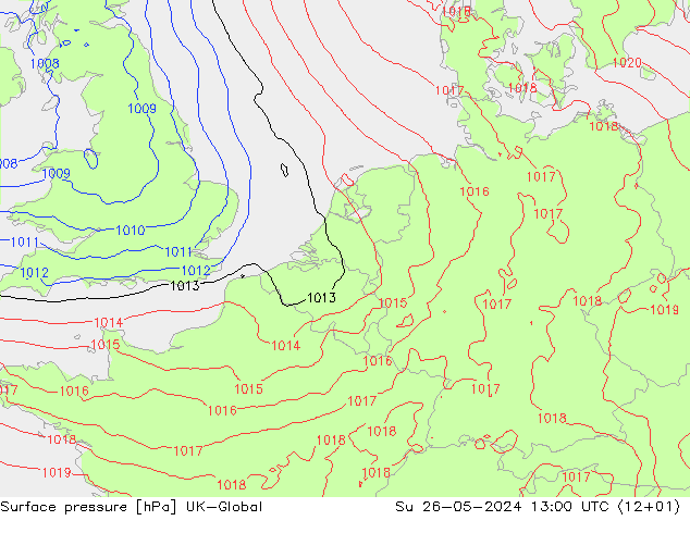 地面气压 UK-Global 星期日 26.05.2024 13 UTC