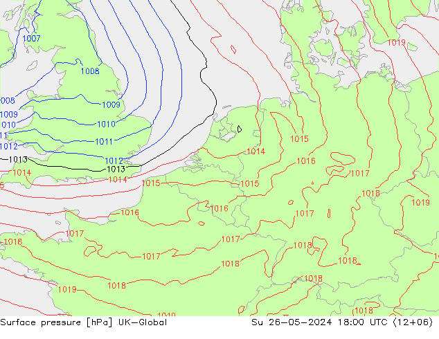 Surface pressure UK-Global Su 26.05.2024 18 UTC