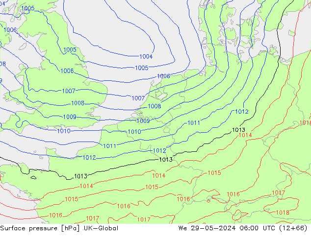 Surface pressure UK-Global We 29.05.2024 06 UTC