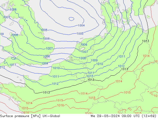 Presión superficial UK-Global mié 29.05.2024 09 UTC