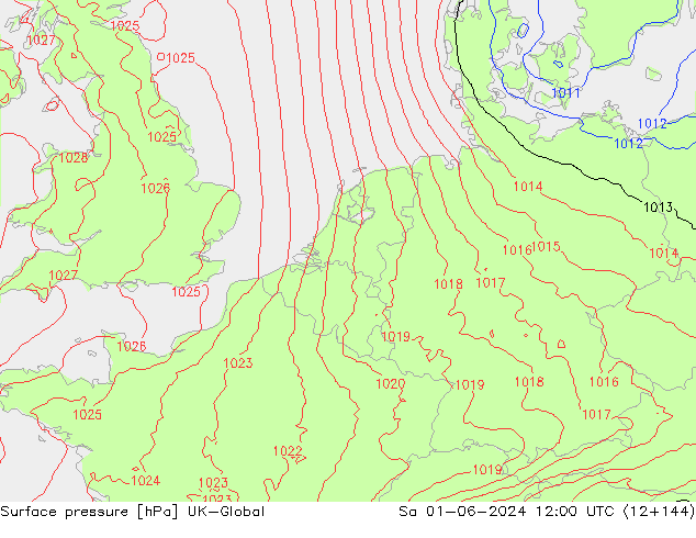 Presión superficial UK-Global sáb 01.06.2024 12 UTC