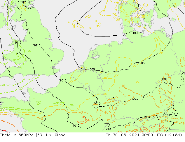 Theta-e 850hPa UK-Global Qui 30.05.2024 00 UTC