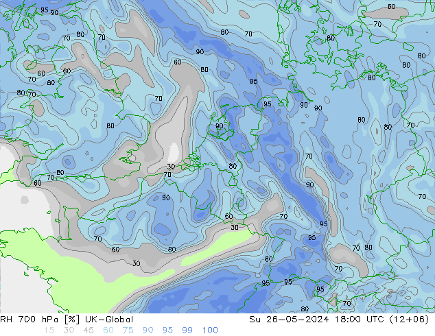 RH 700 hPa UK-Global Su 26.05.2024 18 UTC