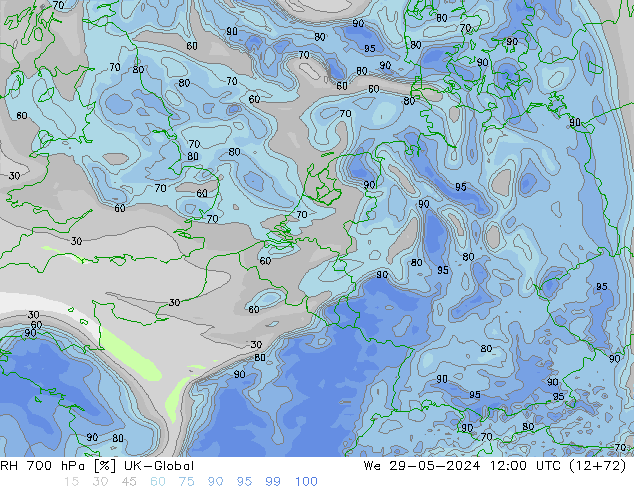 RH 700 hPa UK-Global We 29.05.2024 12 UTC