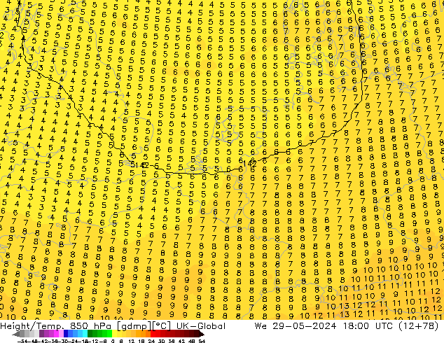 Height/Temp. 850 hPa UK-Global  29.05.2024 18 UTC