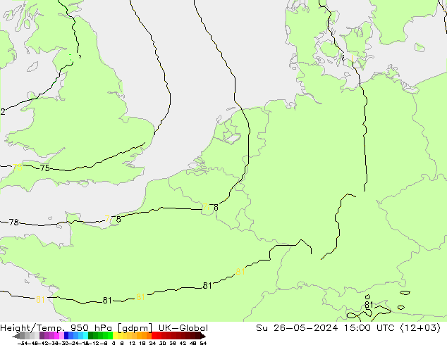 Yükseklik/Sıc. 950 hPa UK-Global Paz 26.05.2024 15 UTC