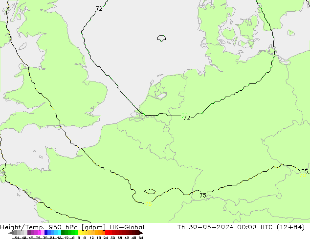 Height/Temp. 950 hPa UK-Global Th 30.05.2024 00 UTC