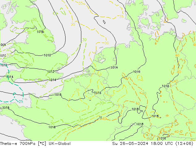 Theta-e 700hPa UK-Global dim 26.05.2024 18 UTC