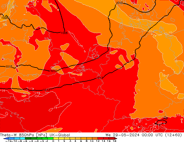 Theta-W 850hPa UK-Global We 29.05.2024 00 UTC