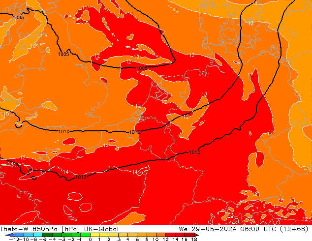 Theta-W 850hPa UK-Global wo 29.05.2024 06 UTC