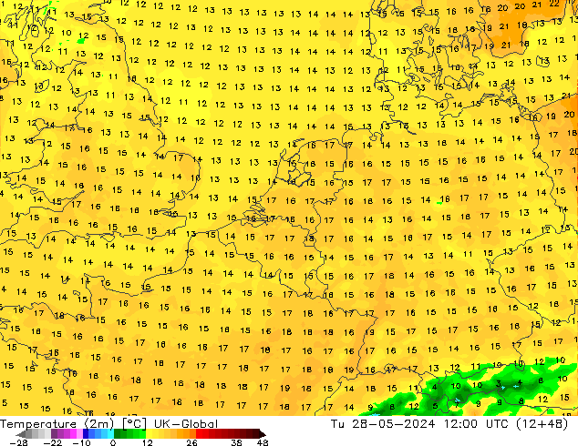 Temperatura (2m) UK-Global mar 28.05.2024 12 UTC