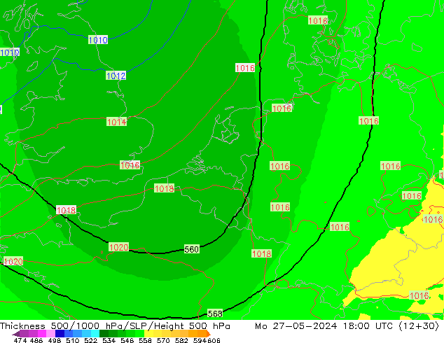 Thck 500-1000гПа UK-Global пн 27.05.2024 18 UTC