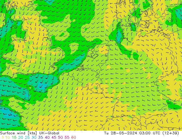 Viento 10 m UK-Global mar 28.05.2024 03 UTC