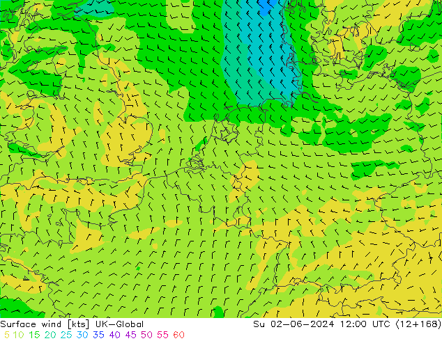 Surface wind UK-Global Ne 02.06.2024 12 UTC