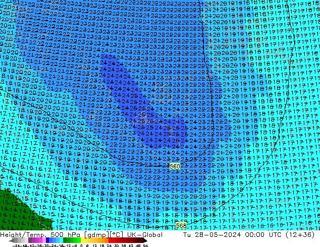 Yükseklik/Sıc. 500 hPa UK-Global Sa 28.05.2024 00 UTC