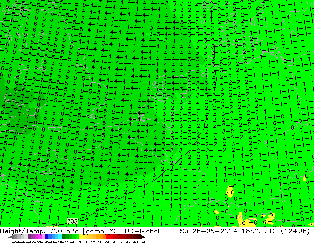 Hoogte/Temp. 700 hPa UK-Global zo 26.05.2024 18 UTC