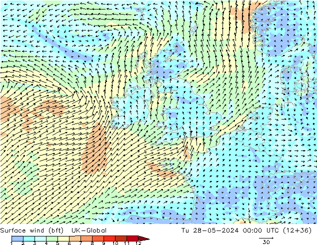 Surface wind (bft) UK-Global Tu 28.05.2024 00 UTC