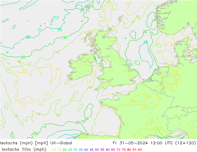 Isotachs (mph) UK-Global пт 31.05.2024 12 UTC