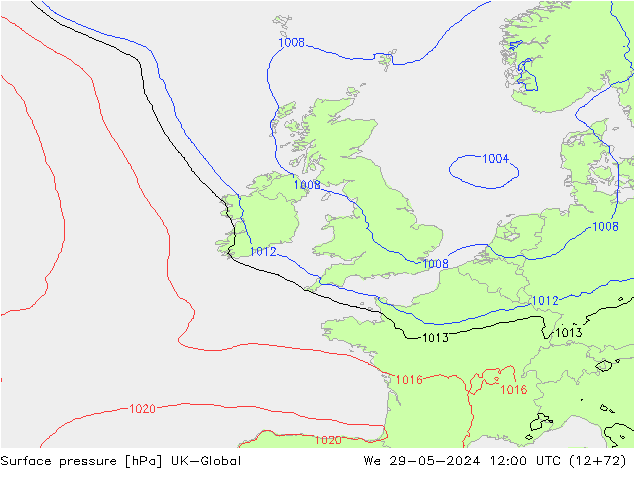 Surface pressure UK-Global We 29.05.2024 12 UTC