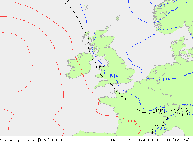 Surface pressure UK-Global Th 30.05.2024 00 UTC