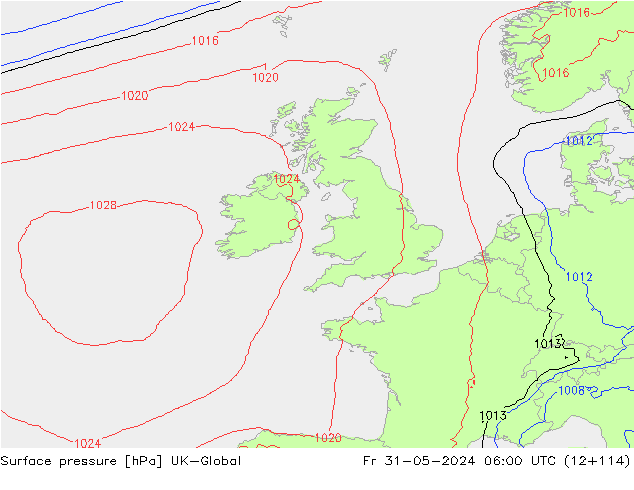 Surface pressure UK-Global Fr 31.05.2024 06 UTC