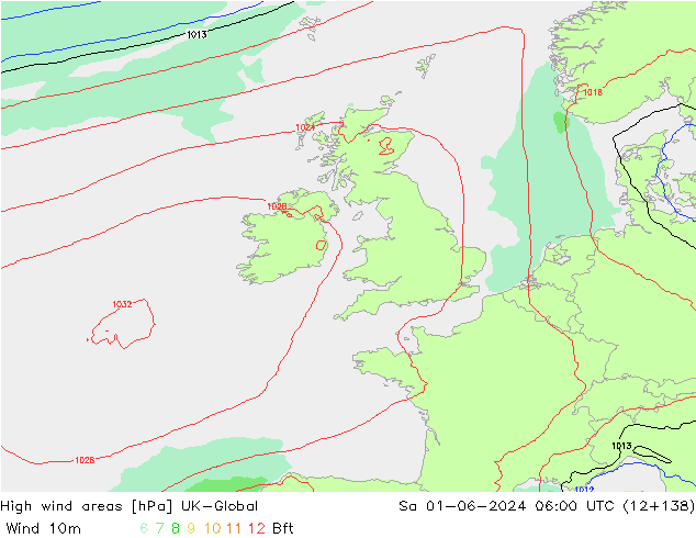 High wind areas UK-Global sáb 01.06.2024 06 UTC