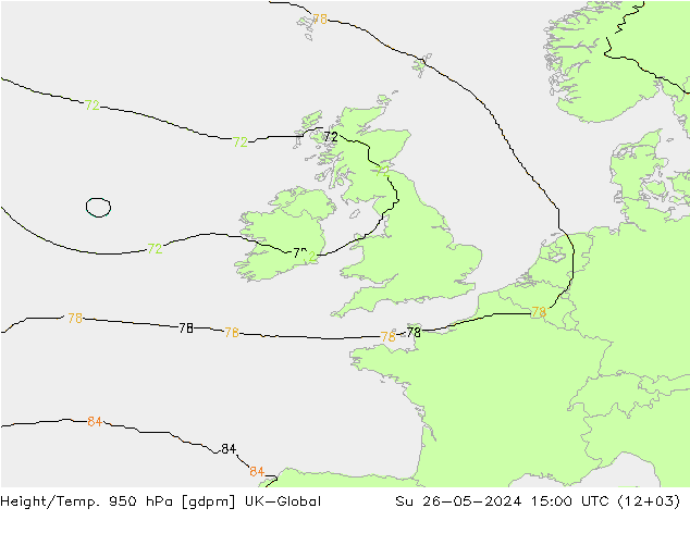 Height/Temp. 950 гПа UK-Global Вс 26.05.2024 15 UTC