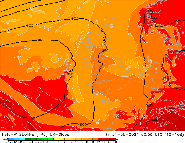 Theta-W 850hPa UK-Global Fr 31.05.2024 00 UTC
