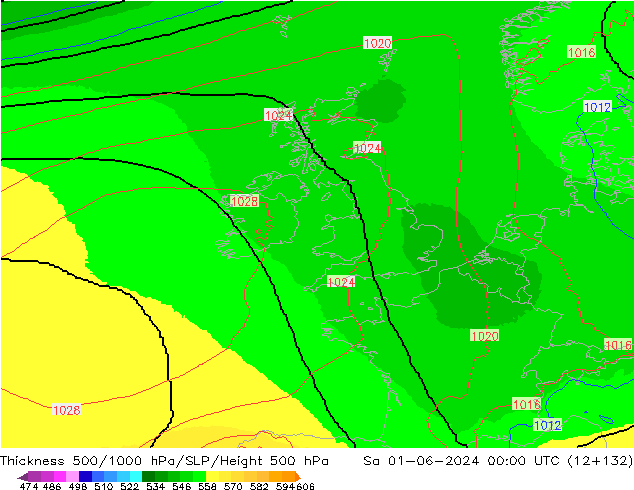 500-1000 hPa Kalınlığı UK-Global Cts 01.06.2024 00 UTC