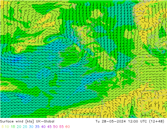 Surface wind UK-Global Tu 28.05.2024 12 UTC