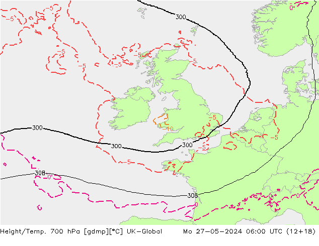 Hoogte/Temp. 700 hPa UK-Global ma 27.05.2024 06 UTC