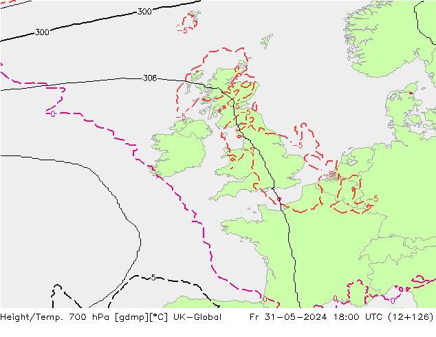 Height/Temp. 700 гПа UK-Global пт 31.05.2024 18 UTC