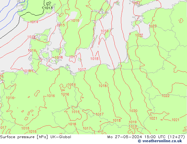 Atmosférický tlak UK-Global Po 27.05.2024 15 UTC