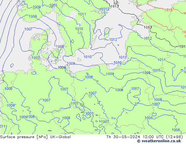 Surface pressure UK-Global Th 30.05.2024 12 UTC