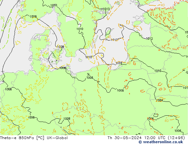 Theta-e 850hPa UK-Global Per 30.05.2024 12 UTC