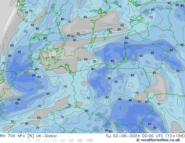 RH 700 hPa UK-Global Su 02.06.2024 00 UTC