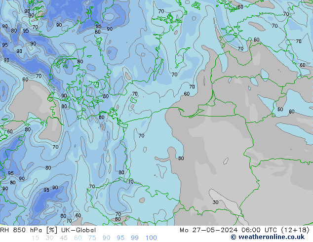 RH 850 hPa UK-Global Mo 27.05.2024 06 UTC