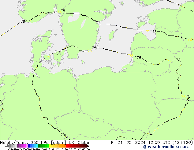 Height/Temp. 950 hPa UK-Global Fr 31.05.2024 12 UTC