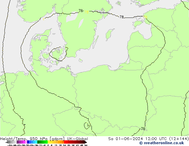 Height/Temp. 950 hPa UK-Global Sa 01.06.2024 12 UTC